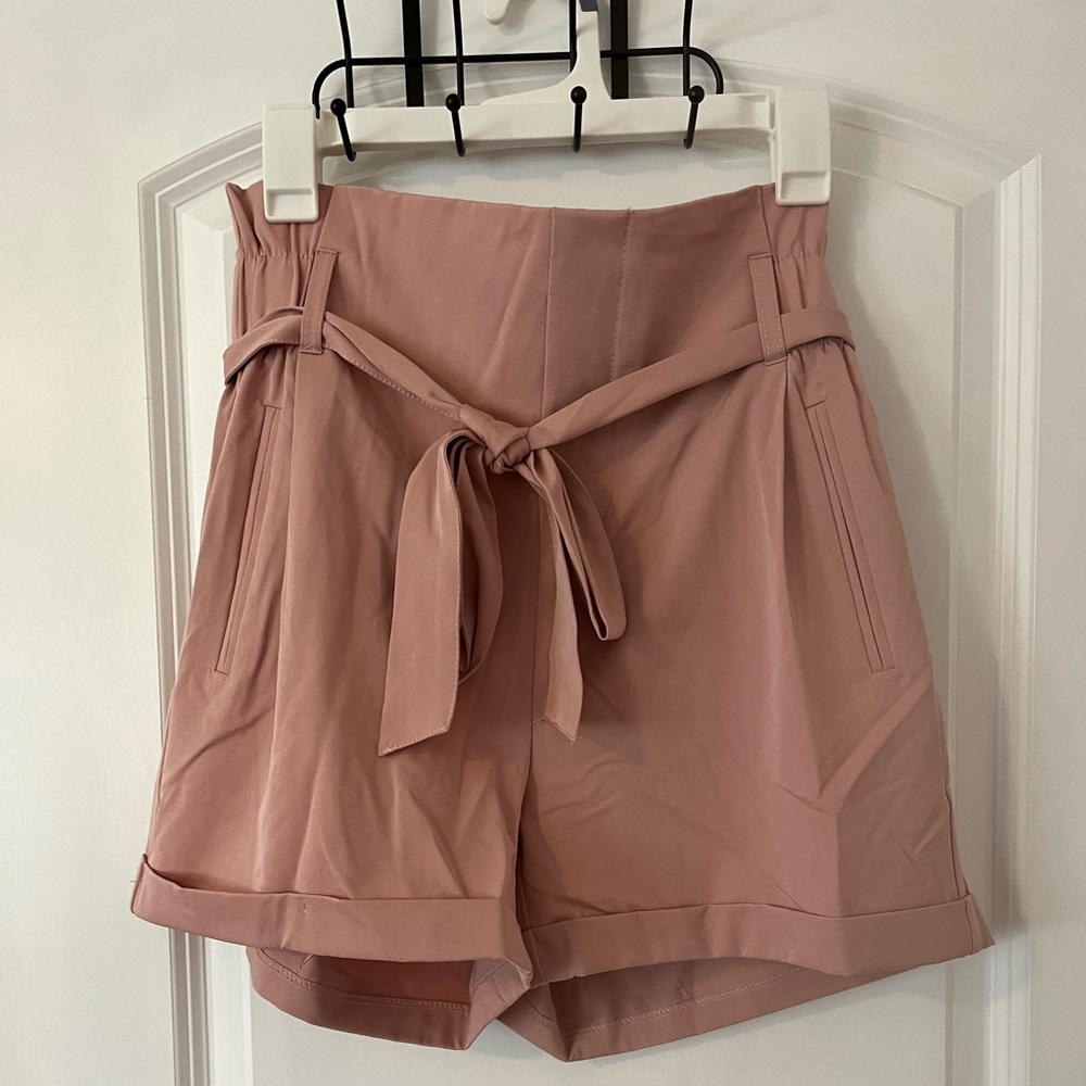Pink High Waisted Stretch Dress Shorts